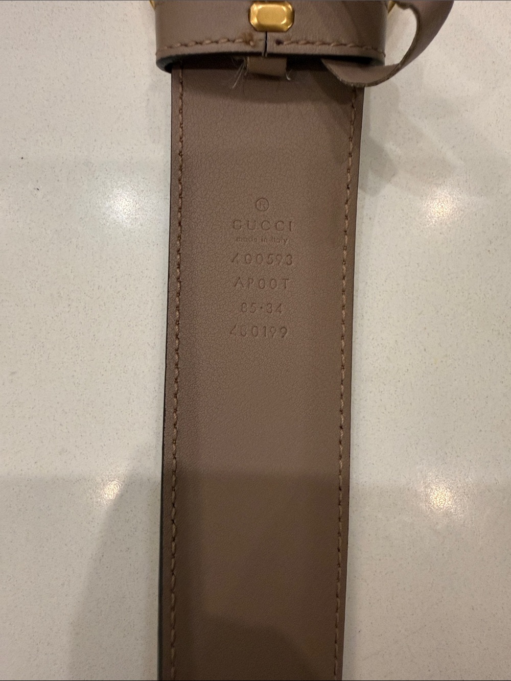 Authentic Gucci Taupe Leather Belt with Gold Double G Buckle - Picture 2 of 5